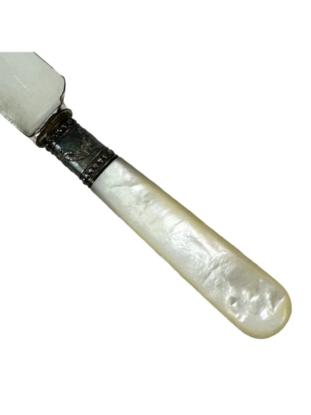 Pearl Handled 9 Dinner Knives Sterling Silver Bolster Hallmarked Antique